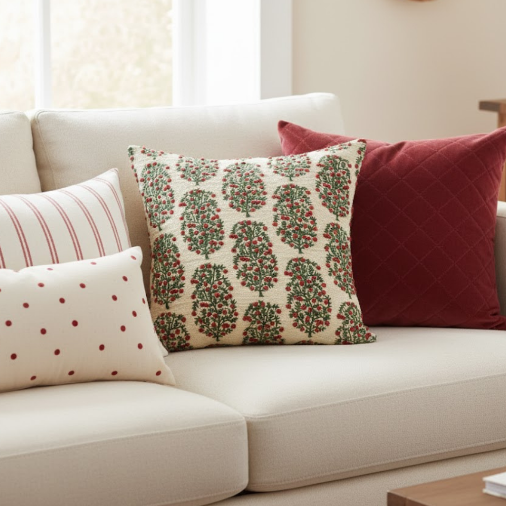 Bloom Cotton Linen Blend Cushion Cover Embroidered Detail Zipper Closure