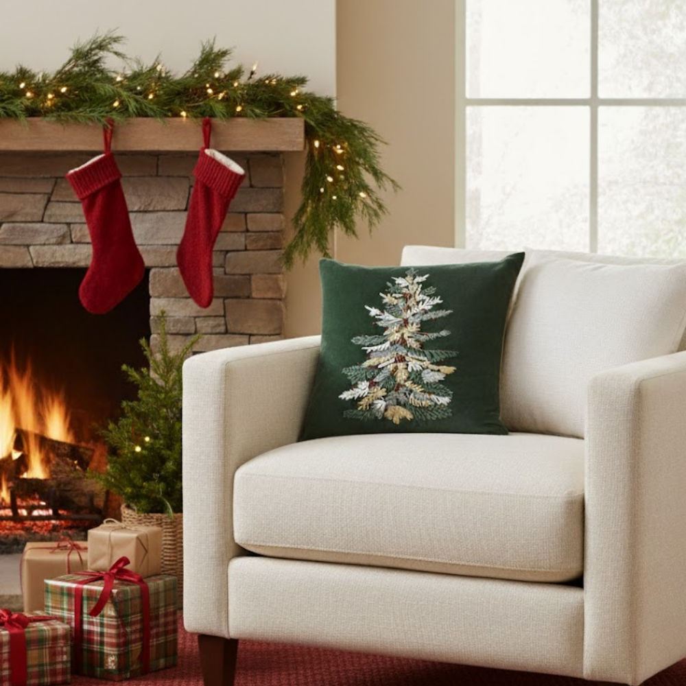 Grove Cotton Velvet Cushion Cover Embroidered Detail Zipper Closure