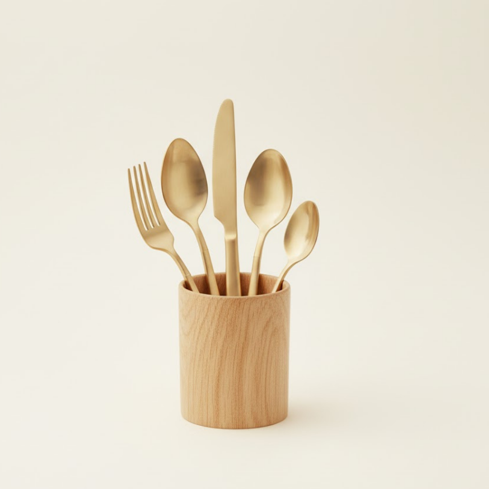 Midas Stainless Steel Flatware 5 Piece Set Gold Finish