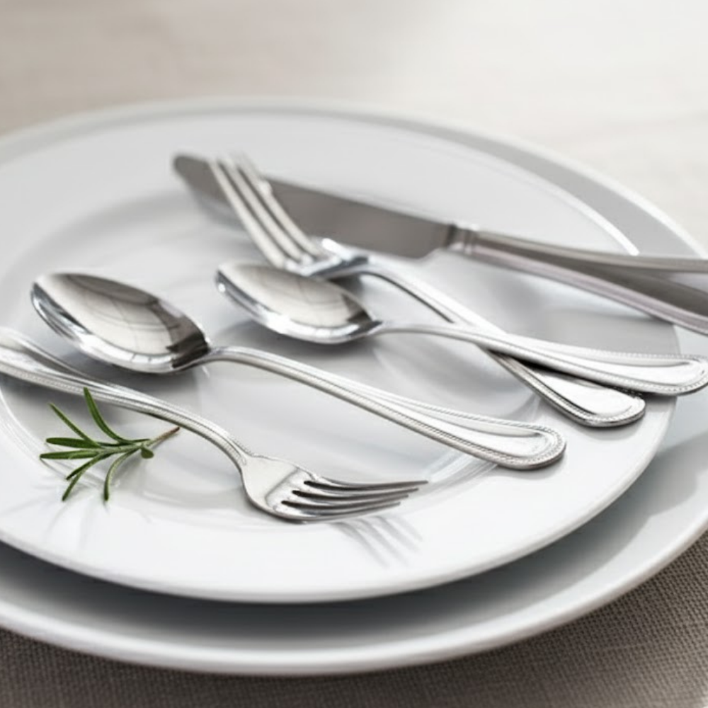 Wisp Stainless Steel Flatware 5 Piece Set Beaded Handle Detail