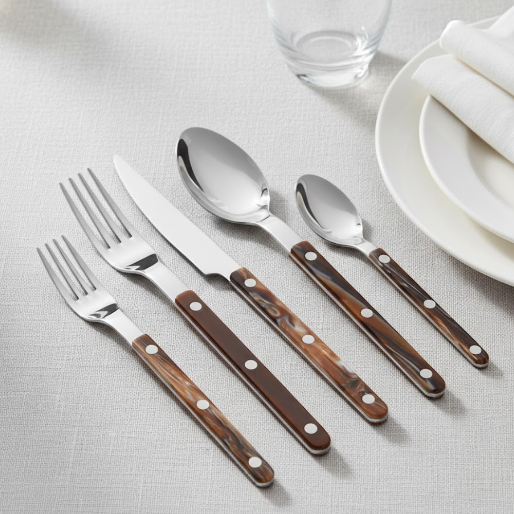 Vena Stainless Steel Flatware 5 Piece Set Resin Handle Veined Finish